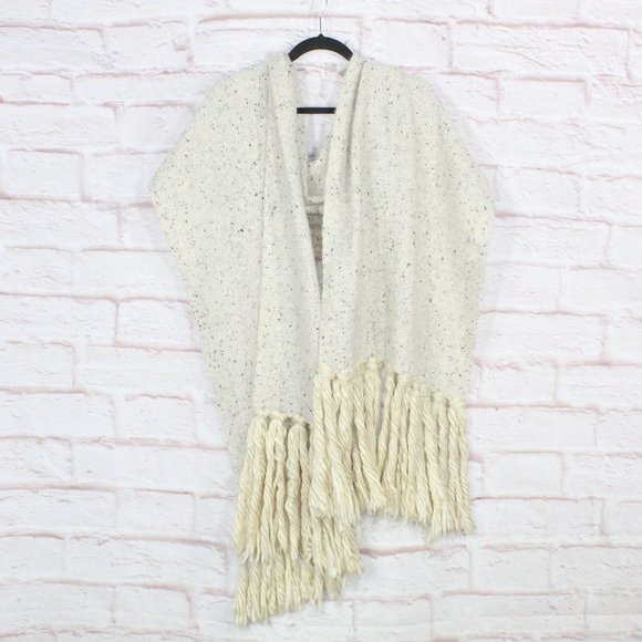 Anthropologie Accessories - Anthropologie Off White Wool Blend Fringe Tassel Trimmed Shawl Scarf